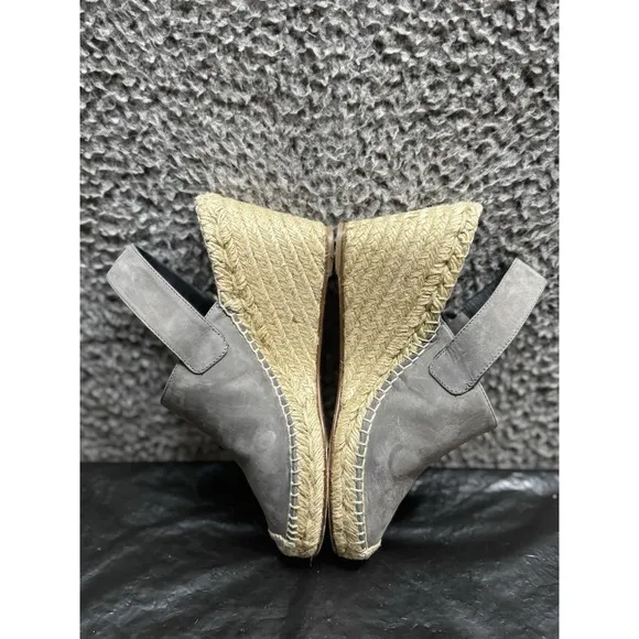 CELINE Gray Leather Espadrille Wedge Sandals Shoes Women's  35 US 5