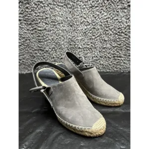 CELINE Gray Leather Espadrille Wedge Sandals Shoes Women's  35 US 5
