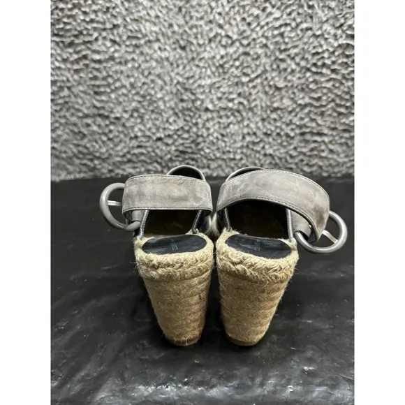 CELINE Gray Leather Espadrille Wedge Sandals Shoes Women's  35 US 5