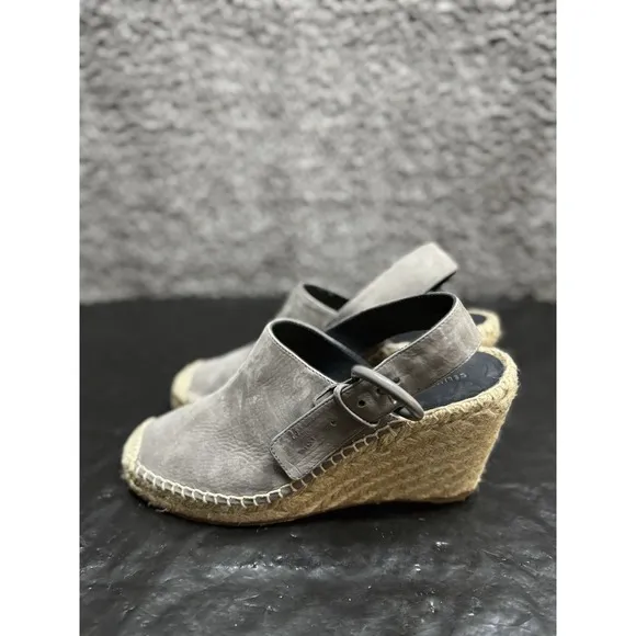 CELINE Gray Leather Espadrille Wedge Sandals Shoes Women's  35 US 5
