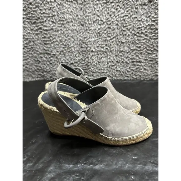 CELINE Gray Leather Espadrille Wedge Sandals Shoes Women's  35 US 5