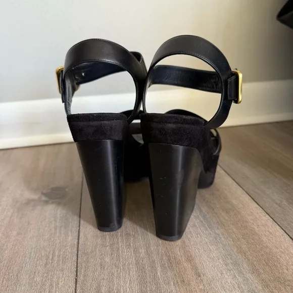 Celine Paris women’s genuine leather suede platform sandals black size 36.5