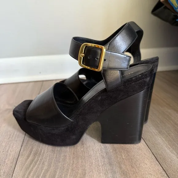 Celine Paris women’s genuine leather suede platform sandals black size 36.5