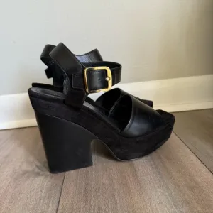 Celine Paris women’s genuine leather suede platform sandals black size 36.5