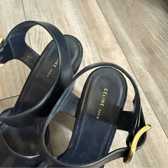 Celine Paris women’s genuine leather suede platform sandals black size 36.5