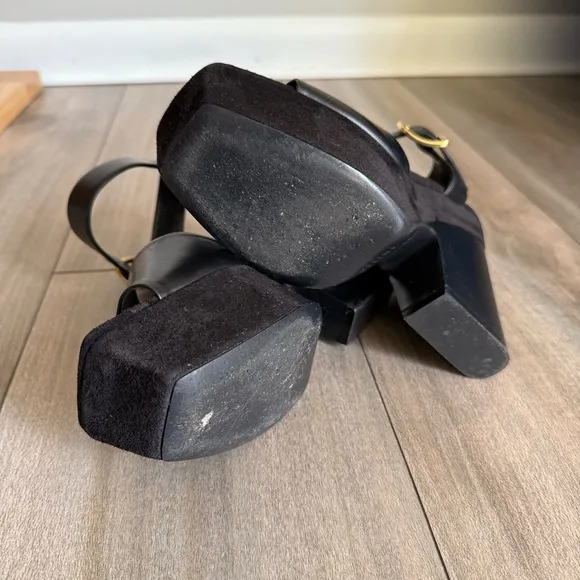 Celine Paris women’s genuine leather suede platform sandals black size 36.5
