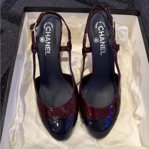 Chanel Women's Burgundy and Black Patent Leather Shoes