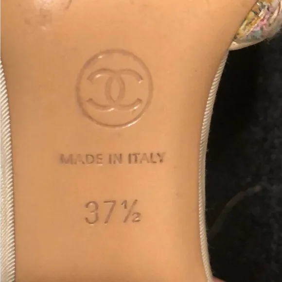 Chanel Women's Cream Tweed Peep-Toe Heels 37.5 7 1/2