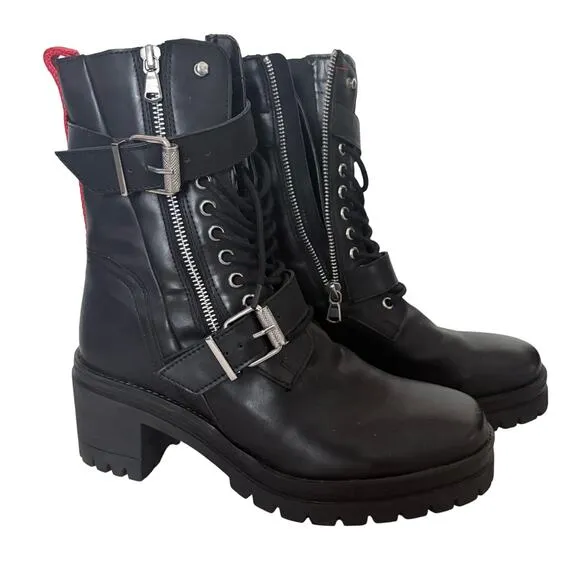 Charles by Charles David Black Combat Boots Moto Buckle Zip 9 Goth Skater NWOT