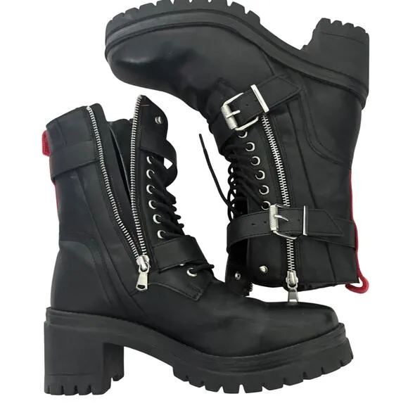 Charles by Charles David Black Combat Boots Moto Buckle Zip 9 Goth Skater NWOT