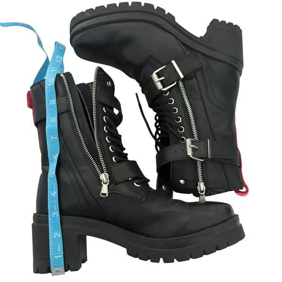 Charles by Charles David Black Combat Boots Moto Buckle Zip 9 Goth Skater NWOT