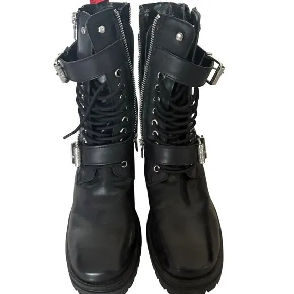 Charles by Charles David Black Combat Boots Moto Buckle Zip 9 Goth Skater NWOT