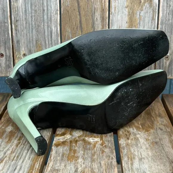 Charles Jourdan Seafoam Green Chunky Block Heel Pumps Shoes High Heels Sz 9 Rare
