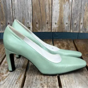 Charles Jourdan Seafoam Green Chunky Block Heel Pumps Shoes High Heels Sz 9 Rare