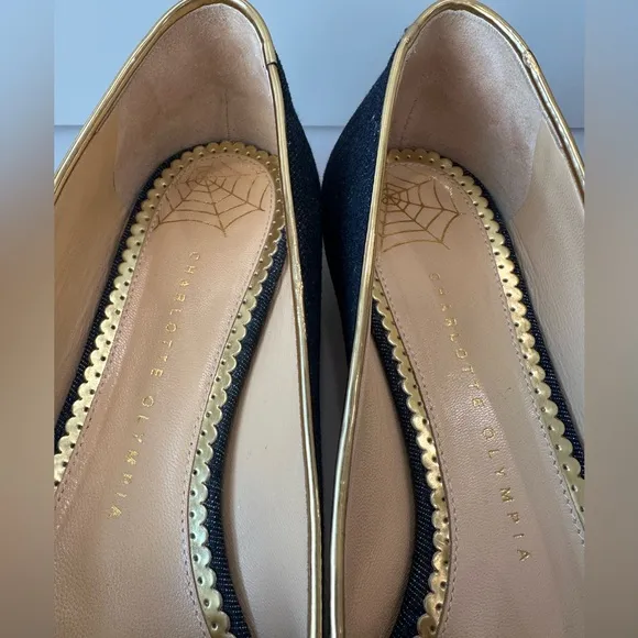 CHARLOTTE OLYMPIA HOT KITTY CAT Flats Dark Blue Denim