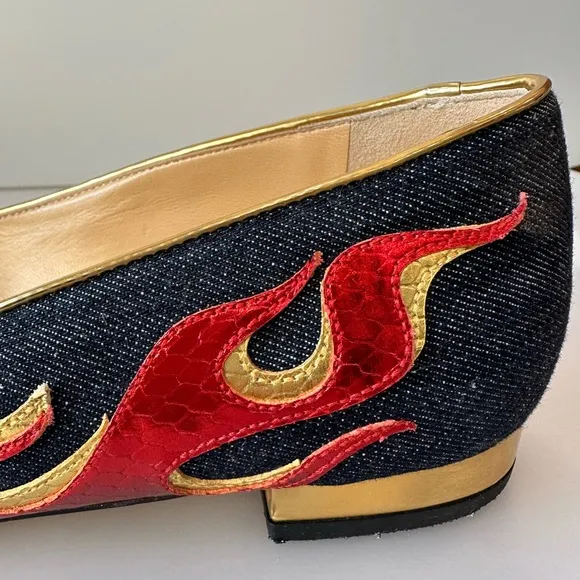 CHARLOTTE OLYMPIA HOT KITTY CAT Flats Dark Blue Denim