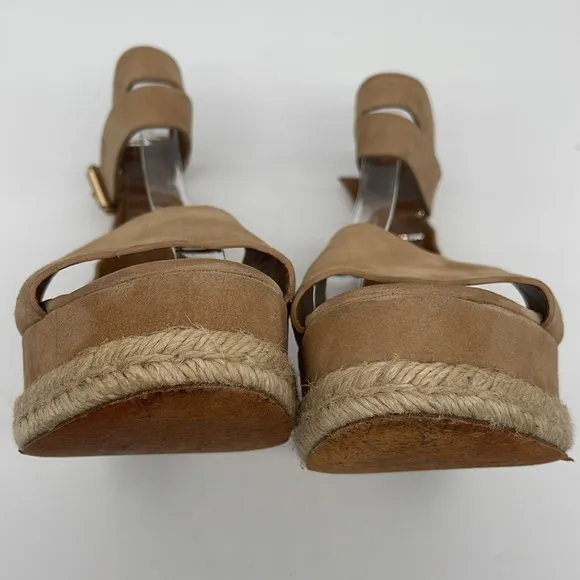 Chloe Suede Scalloped Platform Espadrilles Sand Color Size 6.5
