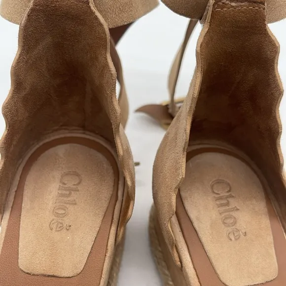 Chloe Suede Scalloped Platform Espadrilles Sand Color Size 6.5