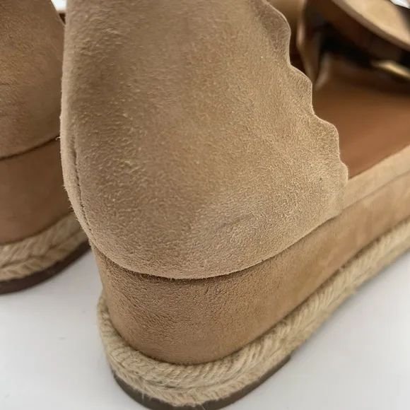 Chloe Suede Scalloped Platform Espadrilles Sand Color Size 6.5