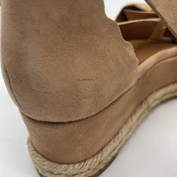 Chloe Suede Scalloped Platform Espadrilles Sand Color Size 6.5