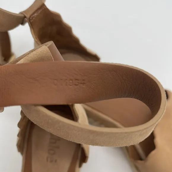 Chloe Suede Scalloped Platform Espadrilles Sand Color Size 6.5