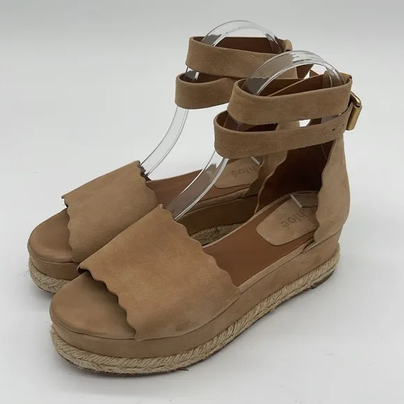 Chloe Suede Scalloped Platform Espadrilles Sand Color Size 6.5