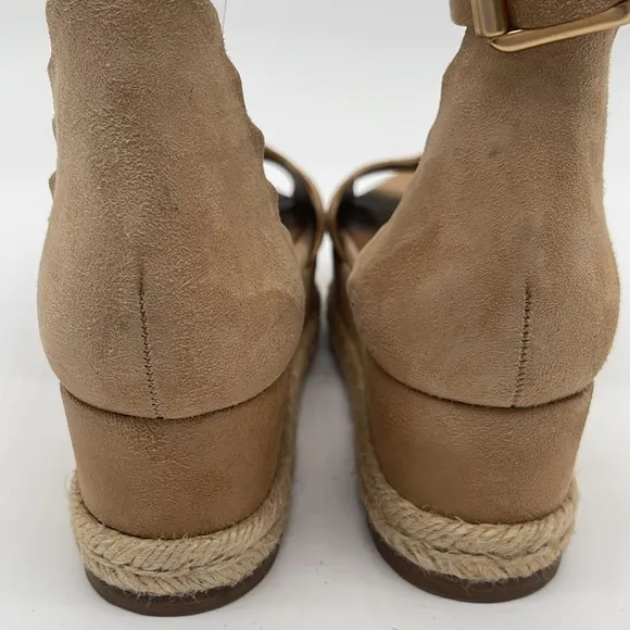 Chloe Suede Scalloped Platform Espadrilles Sand Color Size 6.5