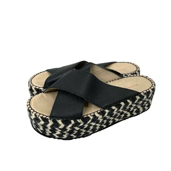 Chocolat Blu Niza leather Crisscross Platform Slide Sandals Size 37 boho beach