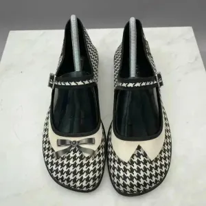 Chocolaticas Mary Janes Shoes Size 8.5/40 Black Houndstooth Wedge Buckle 90s
