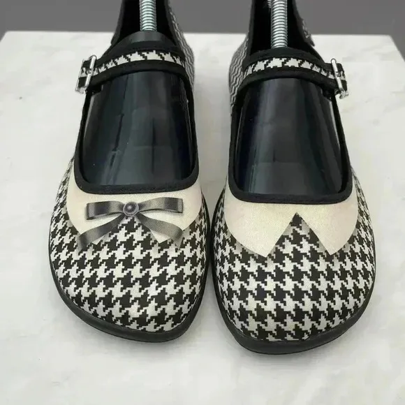 Chocolaticas Mary Janes Shoes Size 8.5/40 Black Houndstooth Wedge Buckle 90s