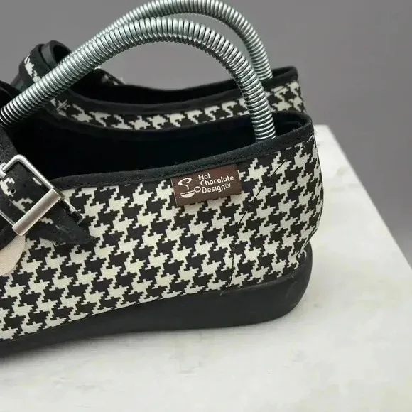 Chocolaticas Mary Janes Shoes Size 8.5/40 Black Houndstooth Wedge Buckle 90s