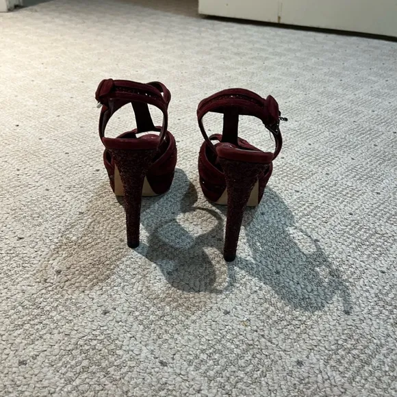 Christian Dior “Celeste” Suede Glitter T-Strap Platform Sandals.