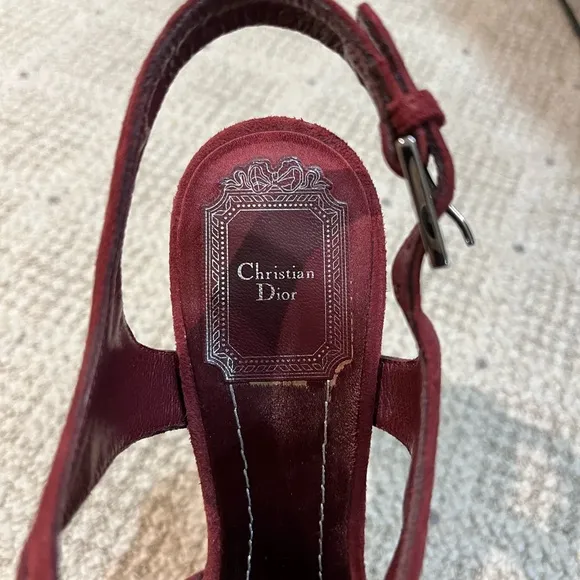 Christian Dior “Celeste” Suede Glitter T-Strap Platform Sandals.