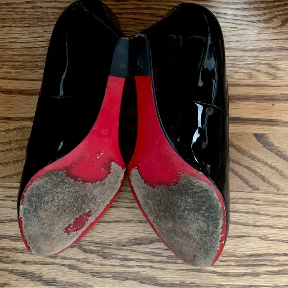 Christian LouBoutin Paris black patent leather wedge heels women’s 7.5 38 shoes