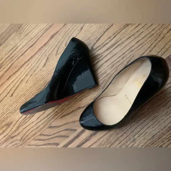 Christian LouBoutin Paris black patent leather wedge heels women’s 7.5 38 shoes