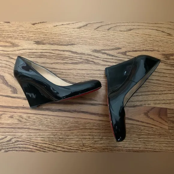 Christian LouBoutin Paris black patent leather wedge heels women’s 7.5 38 shoes