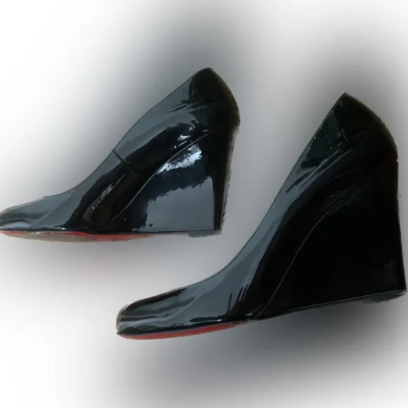 Christian LouBoutin Paris black patent leather wedge heels women’s 7.5 38 shoes