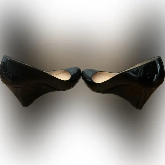 Christian LouBoutin Paris black patent leather wedge heels women’s 7.5 38 shoes