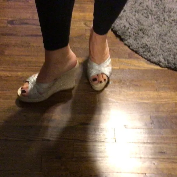 Christian Louboutin Silver Wedge Espradrilles