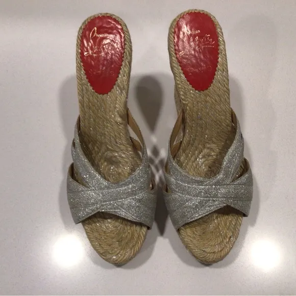 Christian Louboutin Silver Wedge Espradrilles