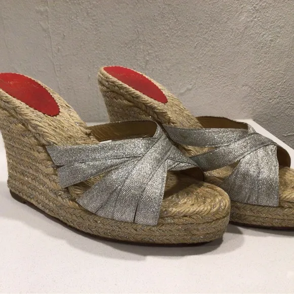 Christian Louboutin Silver Wedge Espradrilles