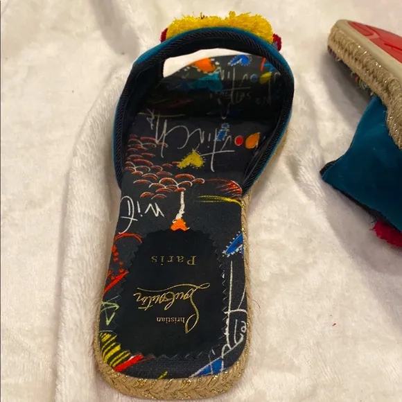 Christian Louboutin Teal Embroidered Women's Slides