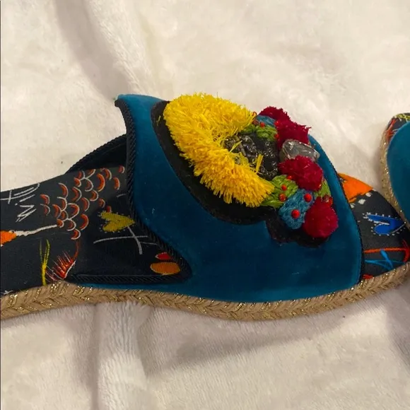 Christian Louboutin Teal Embroidered Women's Slides