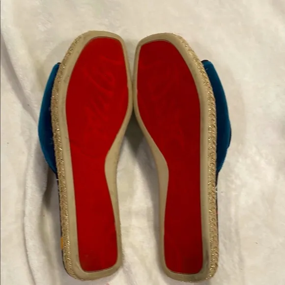 Christian Louboutin Teal Embroidered Women's Slides