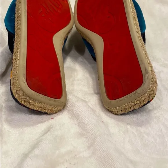 Christian Louboutin Teal Embroidered Women's Slides