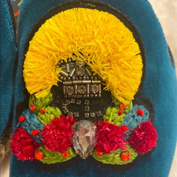 Christian Louboutin Teal Embroidered Women's Slides
