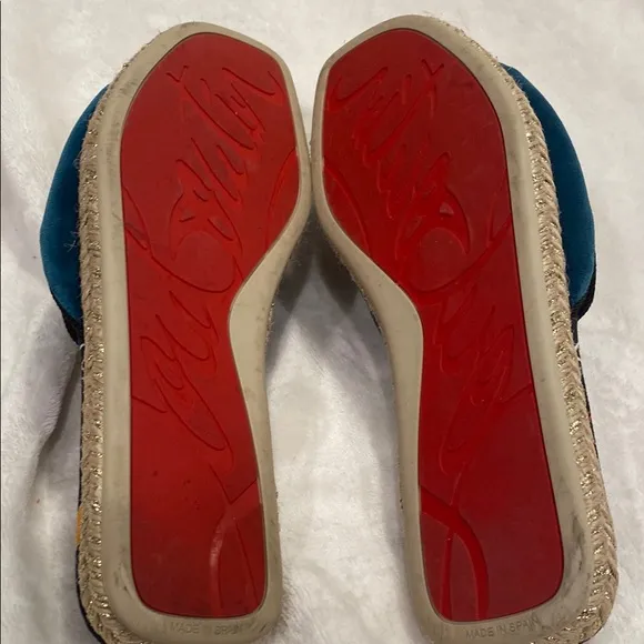 Christian Louboutin Teal Embroidered Women's Slides