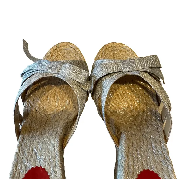 Christian Louboutin Tiburon Sandals Wedge Espadrilles Ribbon 40