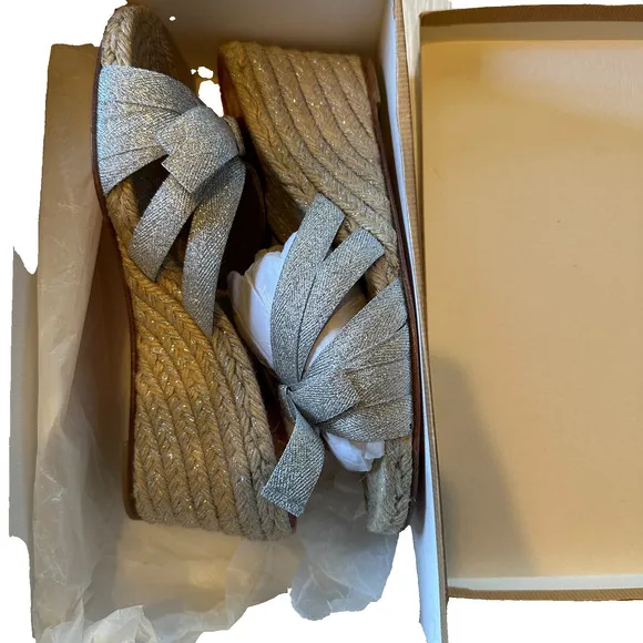 Christian Louboutin Tiburon Sandals Wedge Espadrilles Ribbon 40