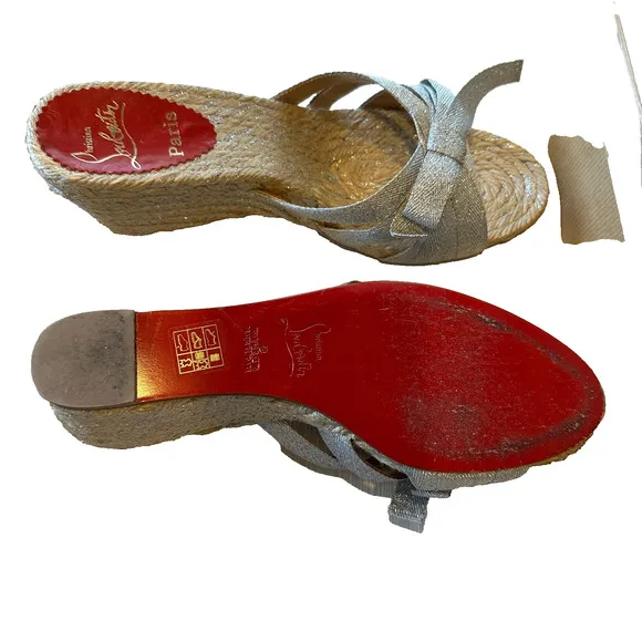 Christian Louboutin Tiburon Sandals Wedge Espadrilles Ribbon 40